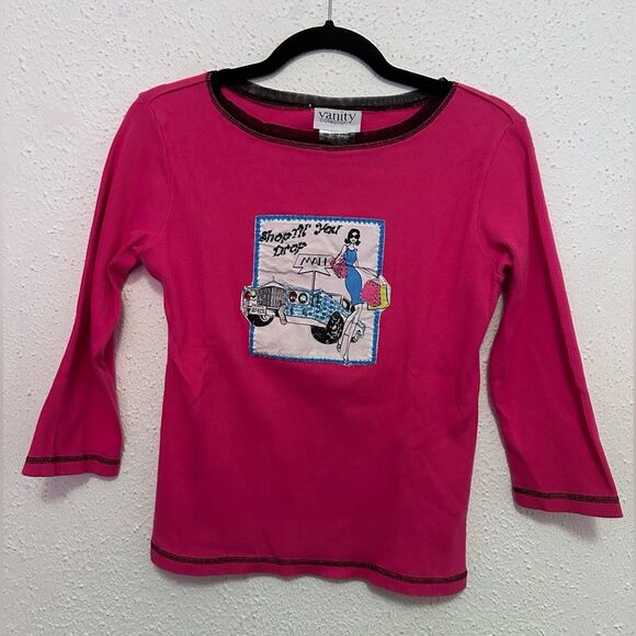 Vintage Vanity Collection Pink Embellished Shop Til You Drop 3/4 Sleeve Medium - Picture 1 of 3